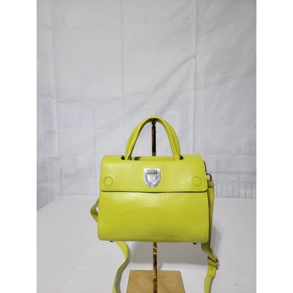 Authentic Christian Dior Leather Mini Diorever Top Handle Bag Neon - Picture 1 of 13